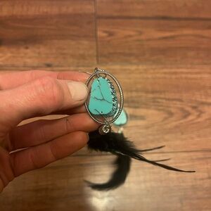 Turquoise and Silver Feather Pendant Earrings